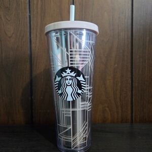 Starbucks Geometric Silver Tumbler with Straw